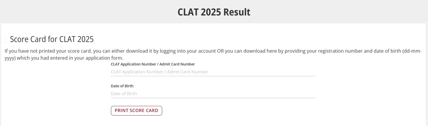 CLAT 2025 Scorecard Result